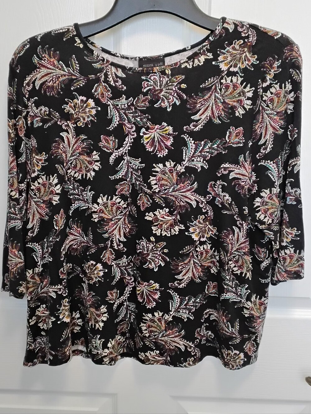 J Jill (Wearever Collection)Black Paisley Slip On Top 3/4 Sleeve Size XL P